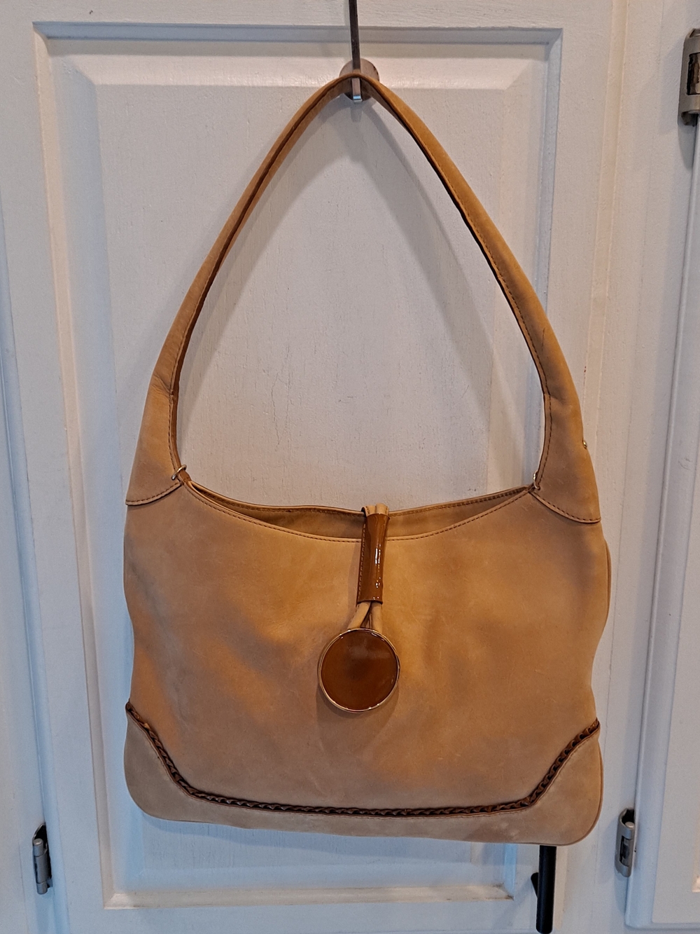 Tre Vero Tan Suede Leather Shoulder Hobo Italian Warm Earthy Luxury Vintage 90s